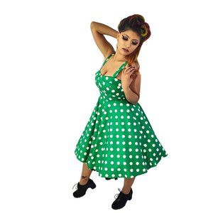 Eva Rose Polka Dot Sweetheart Dress in Green & Whi
